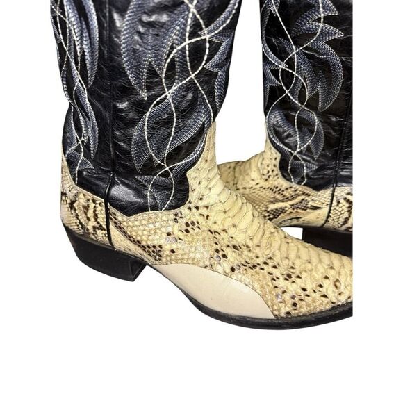 Dan Post DP3036 Pull-On Leather Boots Natural B/C Python Black/White Men's 10 D - Picture 2 of 10